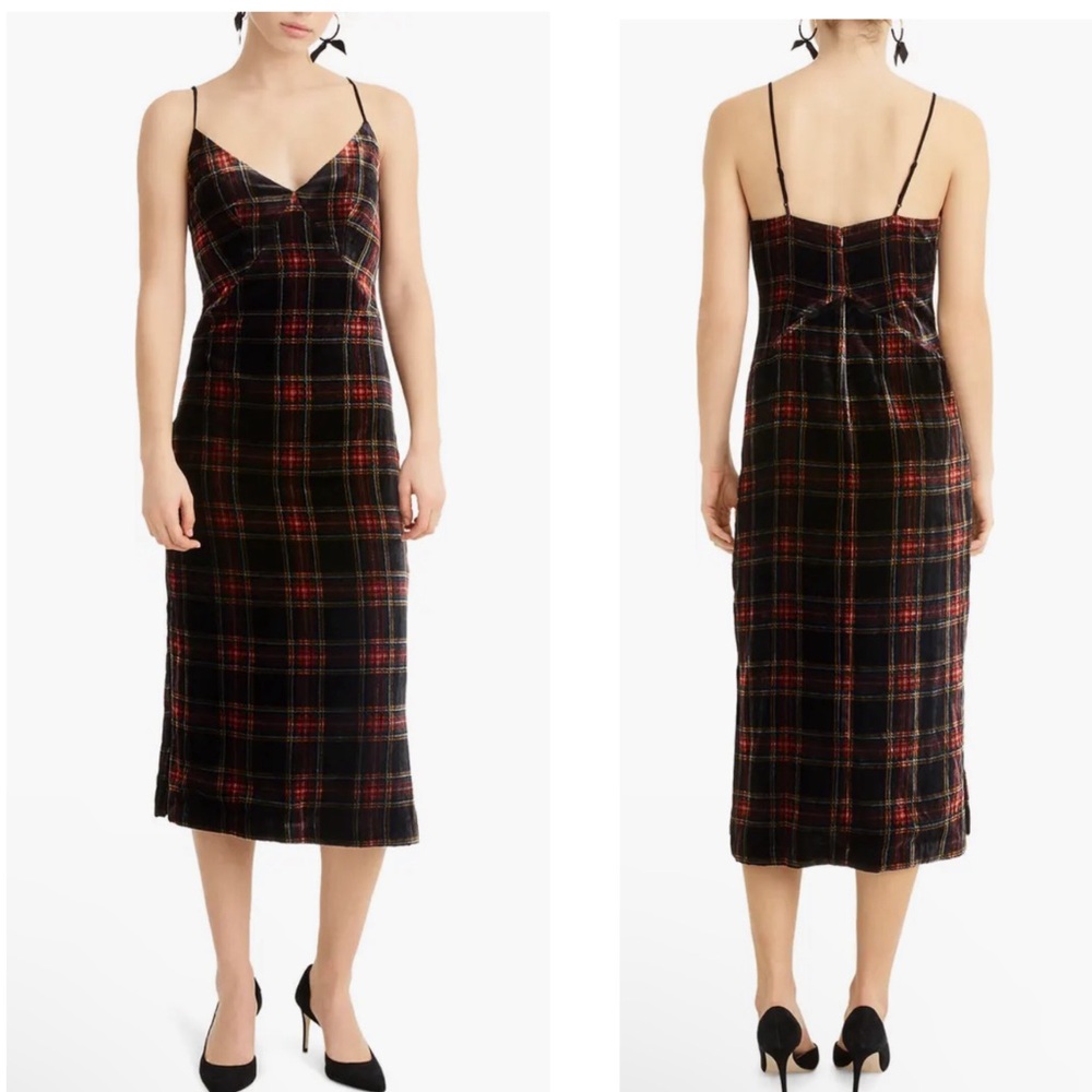 J. Crew Black and Red Plais Midi Dress
